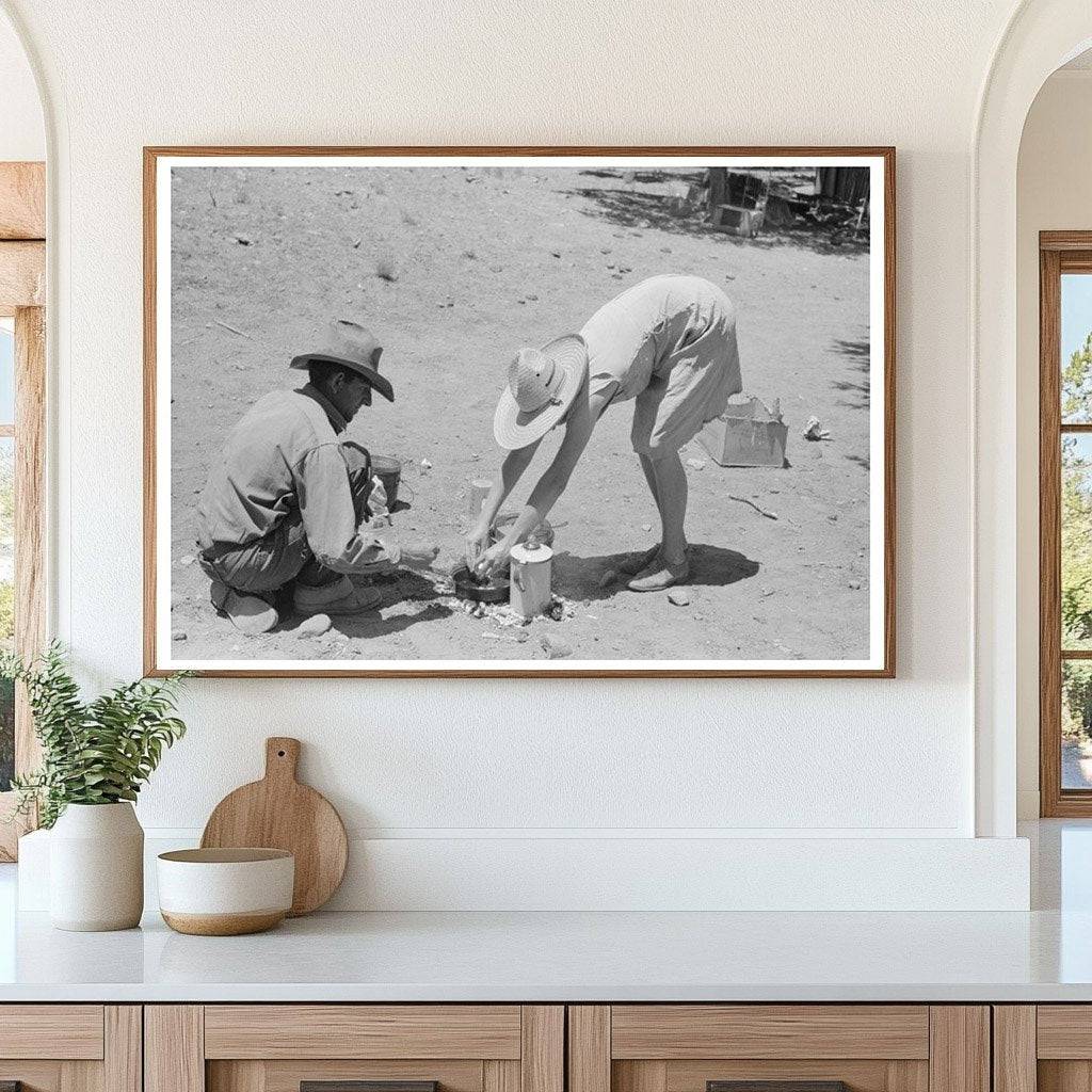 Cooking Dinner Over Campfire in Pie Town New Mexico 1940 - Available at KNOWOL
