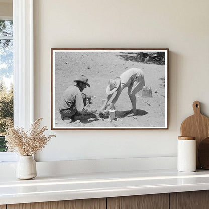 Cooking Dinner Over Campfire in Pie Town New Mexico 1940 - Available at KNOWOL