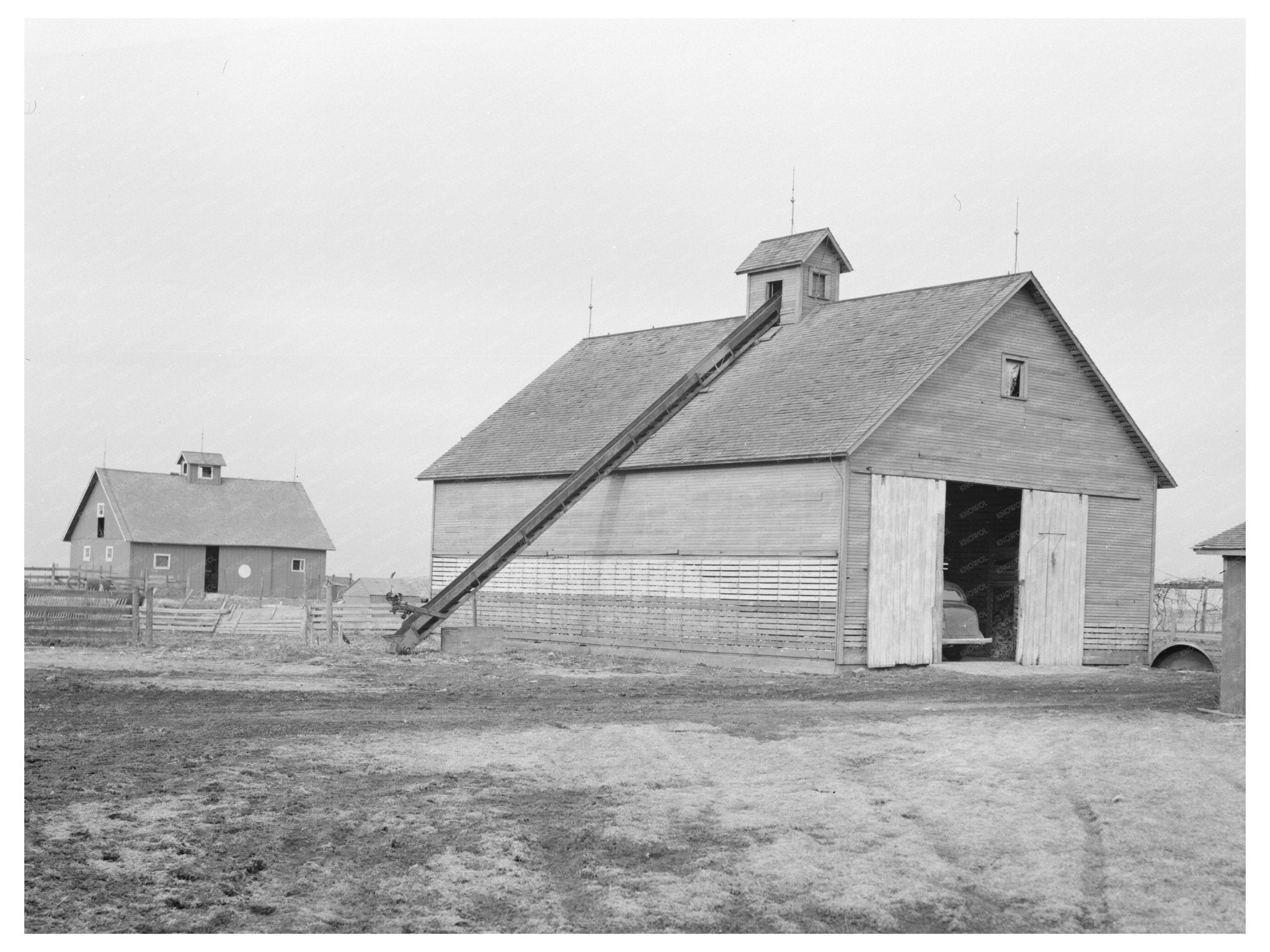 Corncrib and Barn on Roy Conners Farm March 1937 - Available at KNOWOL