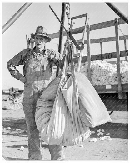 Cotton Pickers Weighing Harvest in Southern San Joaquin Valley California 1936 - Available at KNOWOL