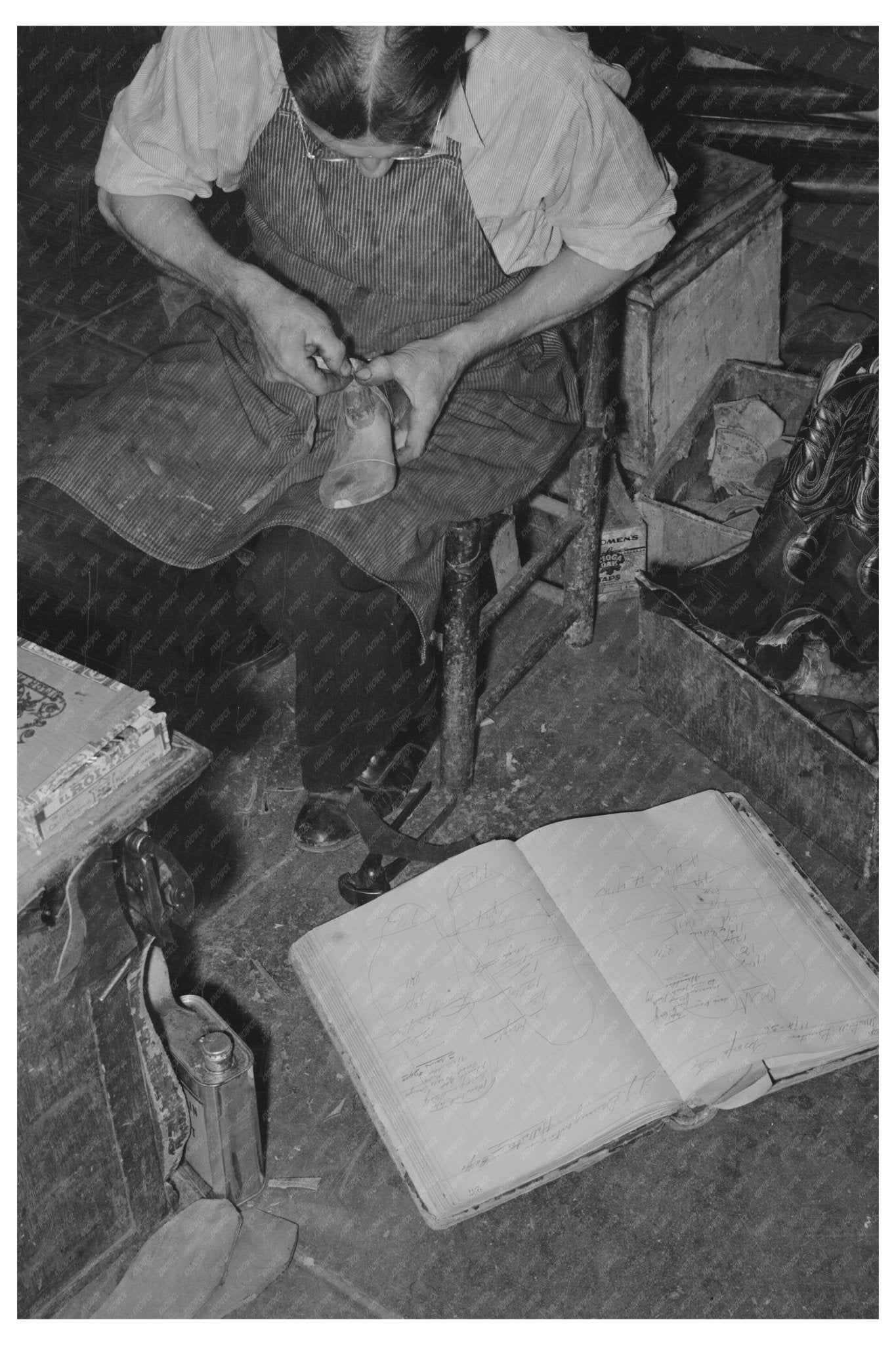 Cowboy Bootmaker Measuring Last in Alpine Texas 1939 - Available at KNOWOL
