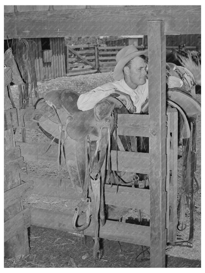 Cowboy in Saddle Room SMS Ranch Spur Texas 1939 - Available at KNOWOL