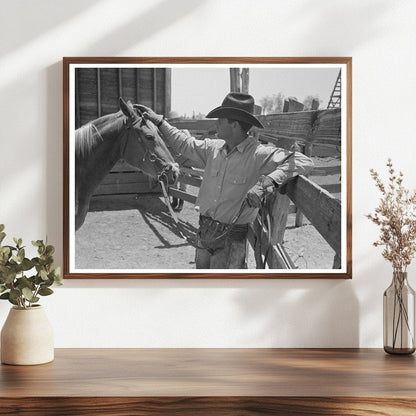 Cowboy Petting Horse at Texas Ranch May 1939 - Available at KNOWOL