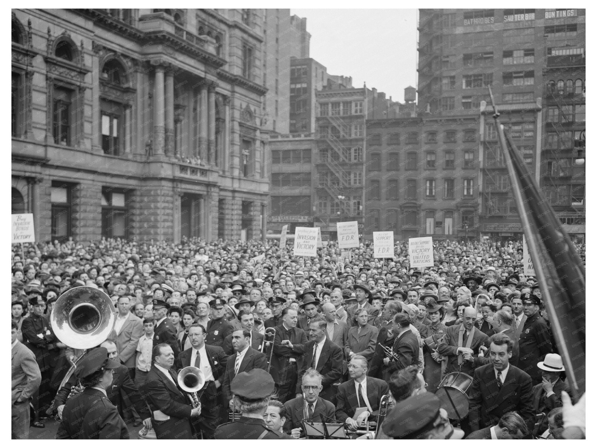 Crowd in Madison Square NYC on D - Day June 6 1944 - Available at KNOWOL