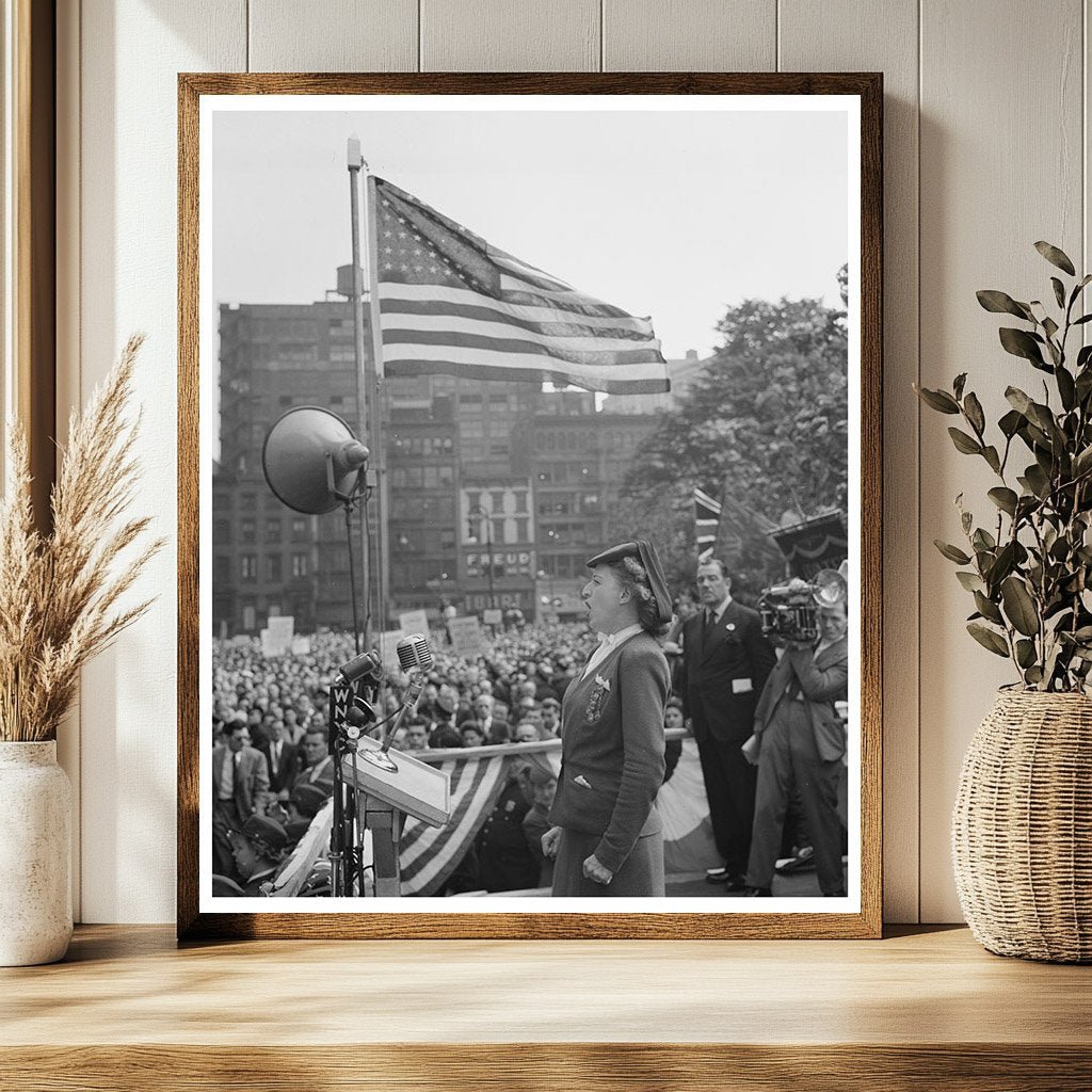 D - Day Rally Woman Addressing Crowd NYC June 6 1944 - Available at KNOWOL