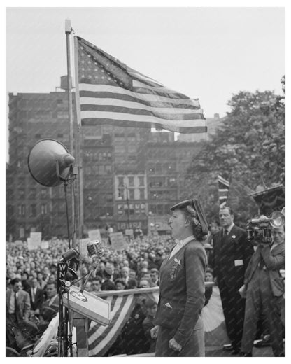 D - Day Rally Woman Addressing Crowd NYC June 6 1944 - Available at KNOWOL