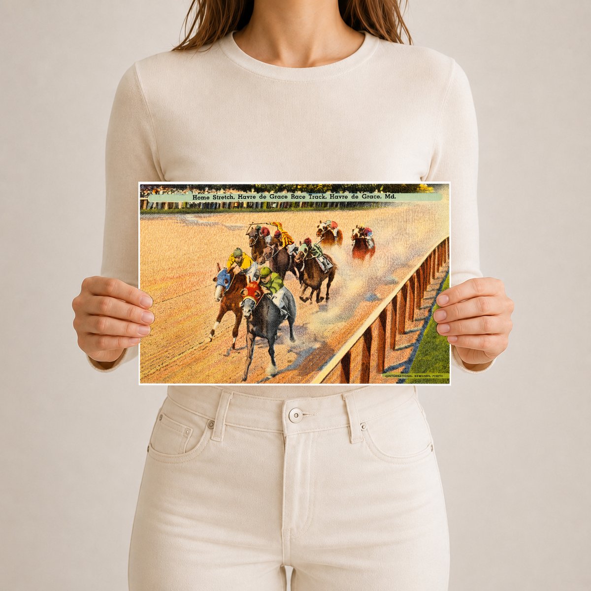 Home stretch, Havre de Grace Race Track, Havre de Grace, MD — Vintage Maryland Postcard