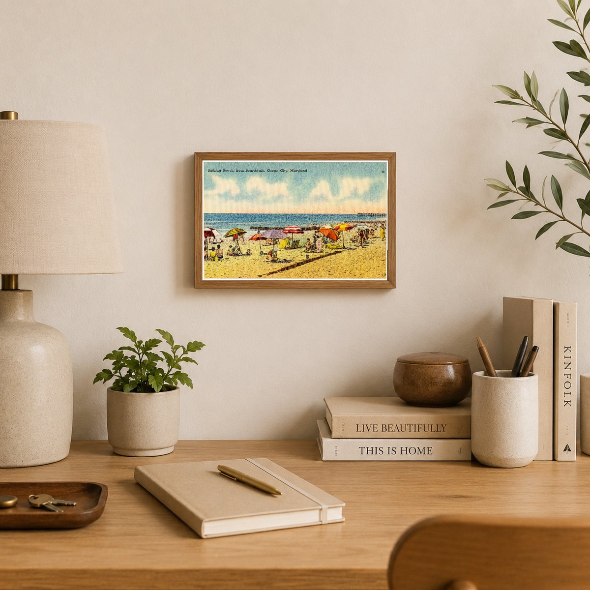 Bathing Beach, from boardwalk, Ocean City, Maryland — Vintage Maryland Postcard
