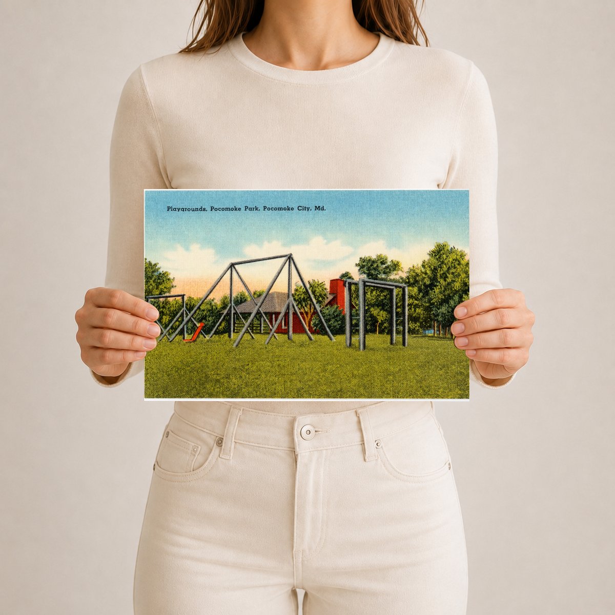 Playgrounds, Pocomoke Park, Pocomoke City, MD — Vintage Maryland Postcard