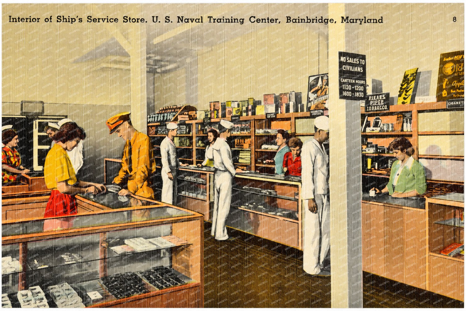 Interior of Ship's Service Store, U. S. Naval Training Center, Bainbridge, Maryland — Vintage Maryland Postcard