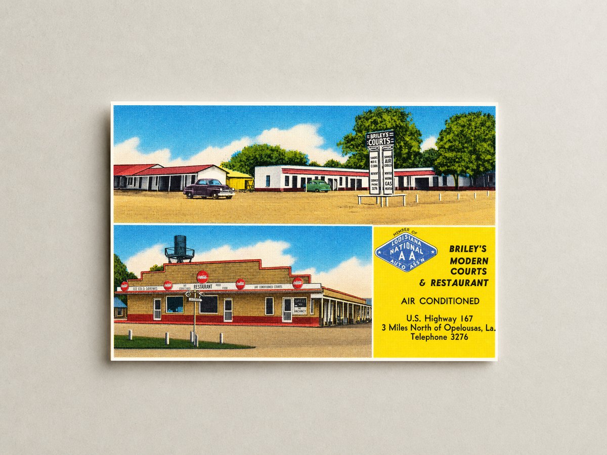Opelousas, LA: Briley's Modern Courts & Restaurant, U.S. Highway 167, 3 miles north of Opelousas