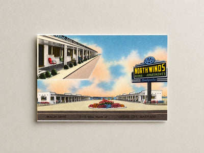 North Winds, Beach Drive... I-7/10 miles north of... Ocean City, Maryland — Vintage Maryland Postcard