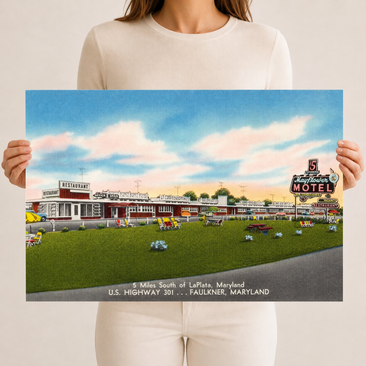 Mayflower Motel, 5 miles south of LaPlata, Maryland, U. S. Highway 301... Faulkner, Maryland — Vintage Maryland Postcard