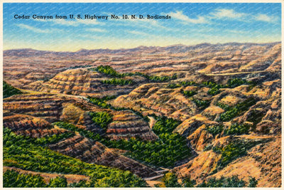 Cedar Canyon, ND: Cedar Canyon from U.S. Highway No. 10, N. D. Badlands