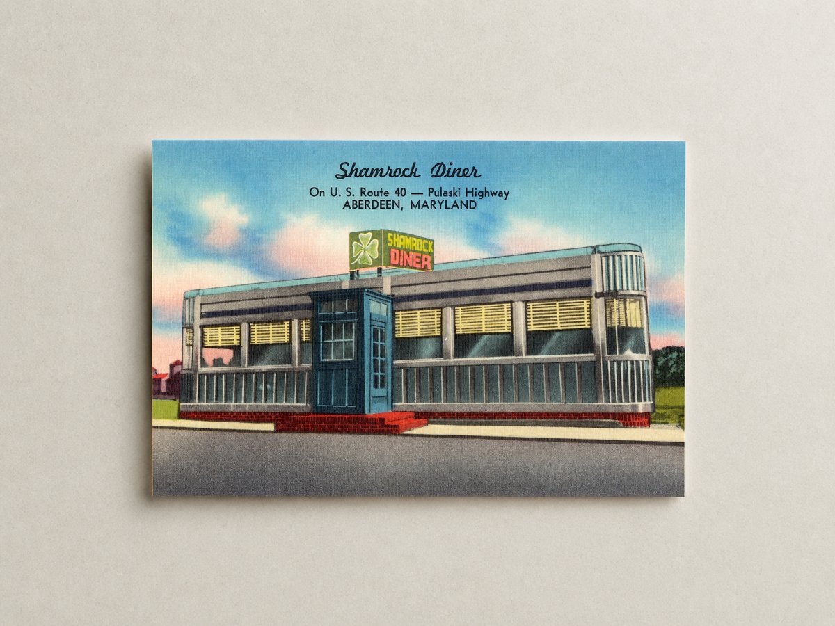 Shamrock Diner, on U. S. Route 40 -- Pulaski Highway, Aberdeen, Maryland — Vintage Maryland Postcard