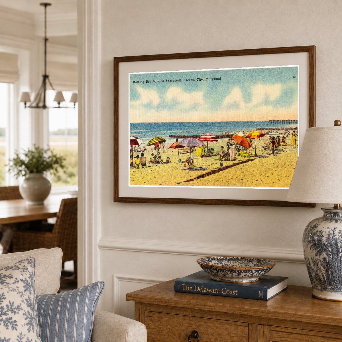 Bathing Beach, from boardwalk, Ocean City, Maryland — Vintage Maryland Postcard