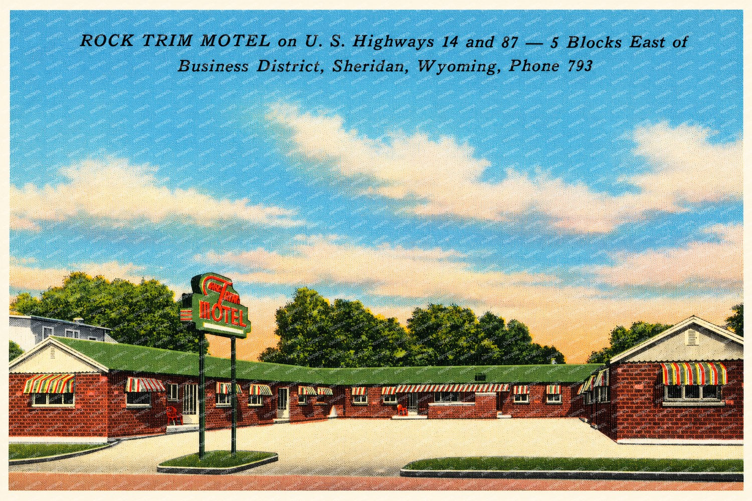 Sheridan, WY: Rock Trim Motel on U.S. highways 14 and 87 -- 5 blocks east of Business District, Sheridan, Wyoming, phone 793