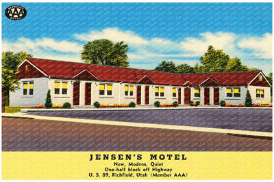 Richfield, UT: Jensen's Motel, new, modern, quiet, one-half block off highway, U.S. 89