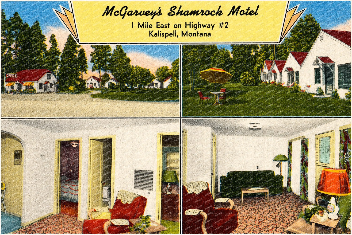 Kalispell, MT: McGarvey's Shamrock Motel, 1 mile east on Highway #2