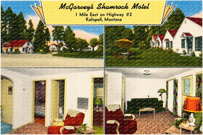 Kalispell, MT: McGarvey's Shamrock Motel, 1 mile east on Highway #2