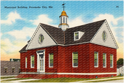 Municipal building, Pocomoke City, MD — Vintage Maryland Postcard