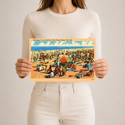 $5 Reward if you find me in this crowd, Ocean City, MD — Vintage Maryland Postcard