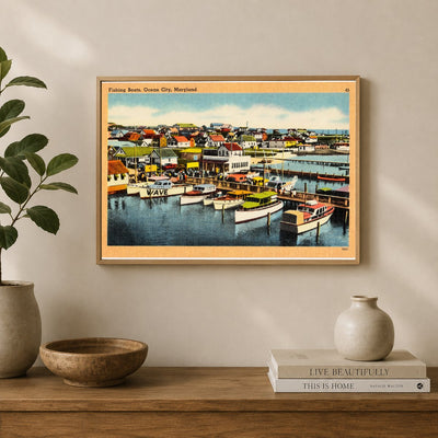 Fishing boats, Ocean City, Maryland — Vintage Maryland Postcard