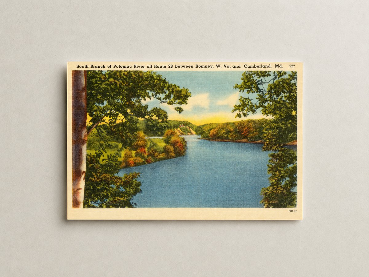 South Branch of Potomac River off Route 28 between Romney, W. Va. And Cumberland, MD — Vintage Maryland Postcard