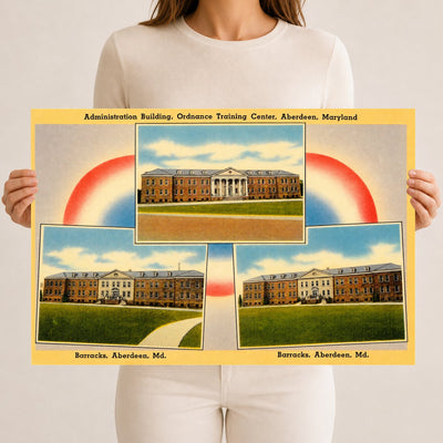 Administrative building, Ordnance Training Center, Aberdeen, Maryland — Vintage Maryland Postcard