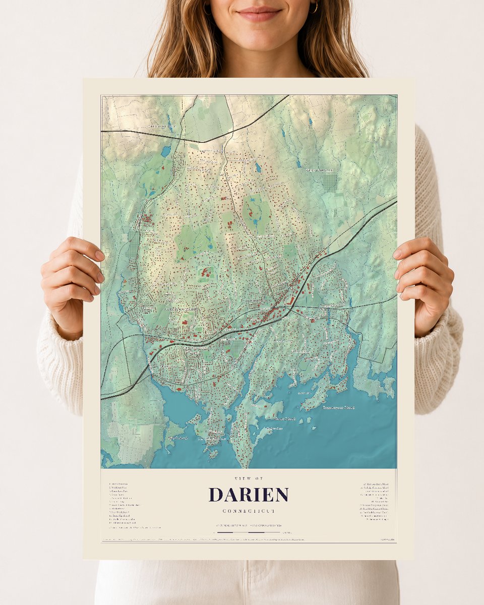 Darien, Connecticut map print, 12 x 18 archival matte print
