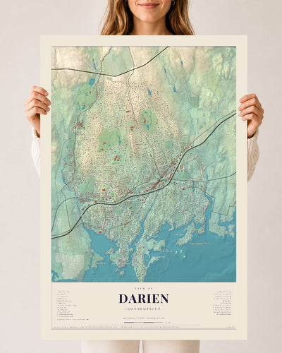 Darien, Connecticut map print, 24 x 36 archival matte print