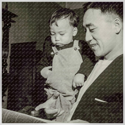 Dave Tatsuno with Son Preparing for Relocation 1942 - Available at KNOWOL