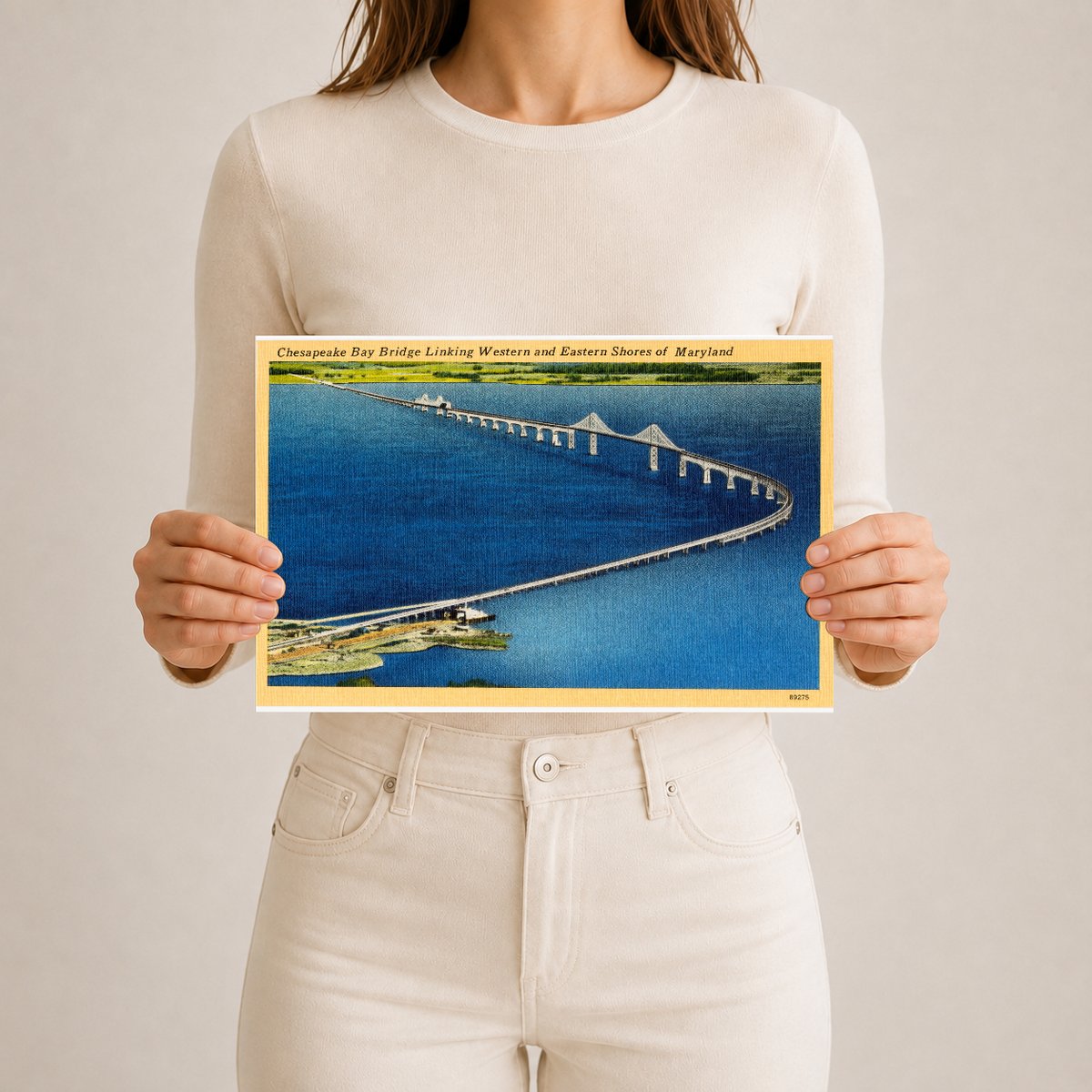 Chesapeake Bay Bridge linking western and eastern shores of Maryland — Vintage Maryland Postcard