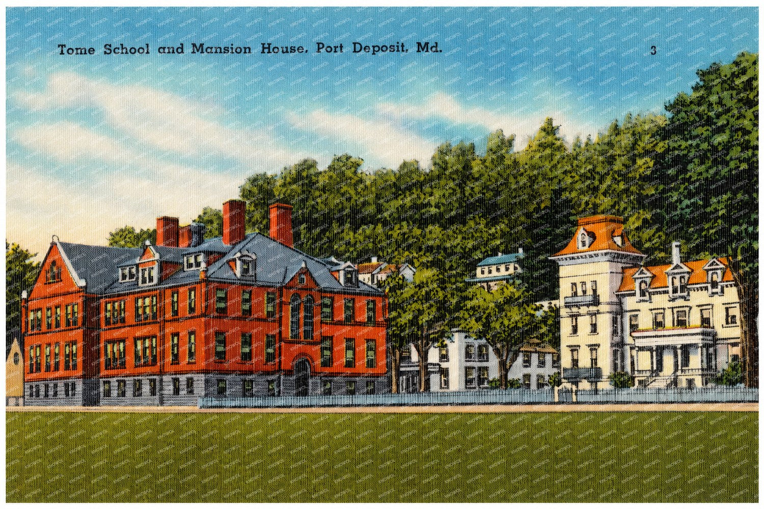 Tome School and mansion house, Port Deposit, MD — Vintage Maryland Postcard