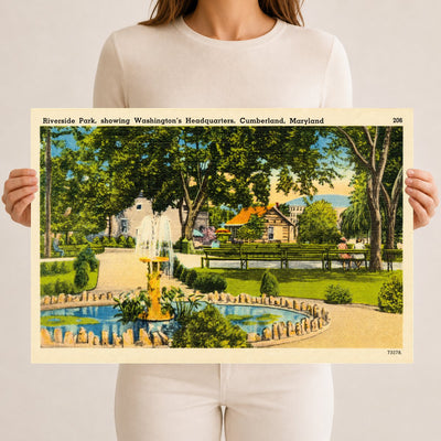 Riverside Park, showing Washington's Headquarters, Cumberland, Maryland — Vintage Maryland Postcard