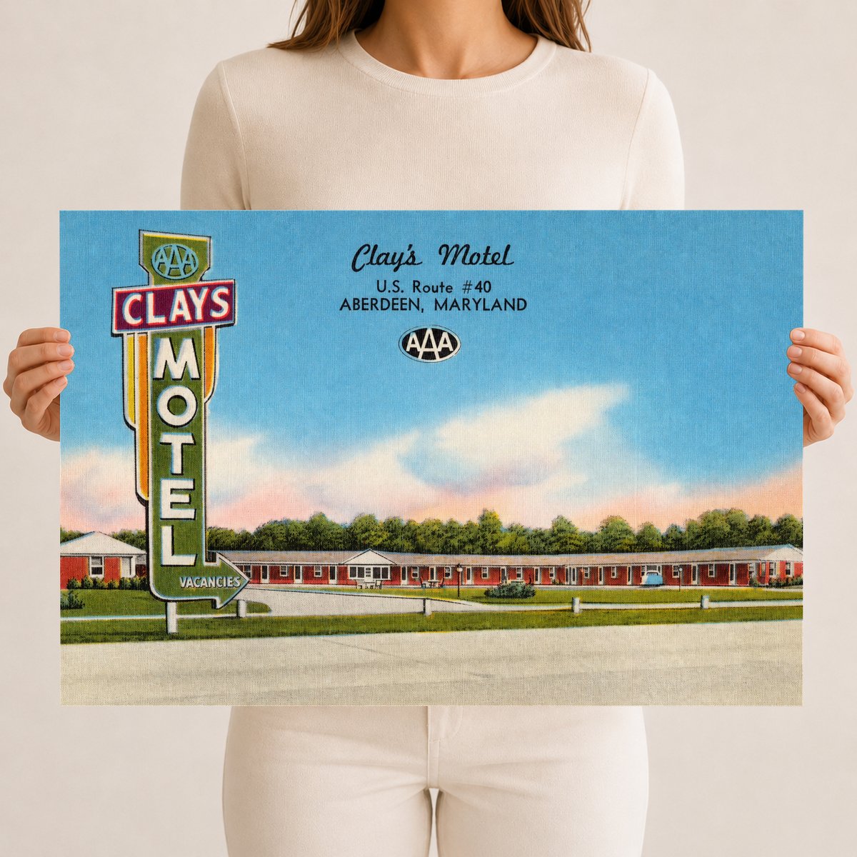 Clay's Motel, U. S. Route #40, Aberdeen, Maryland — Vintage Maryland Postcard