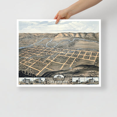 Decorah, Iowa in 1870: Restored Vintage Map - Available at KNOWOL