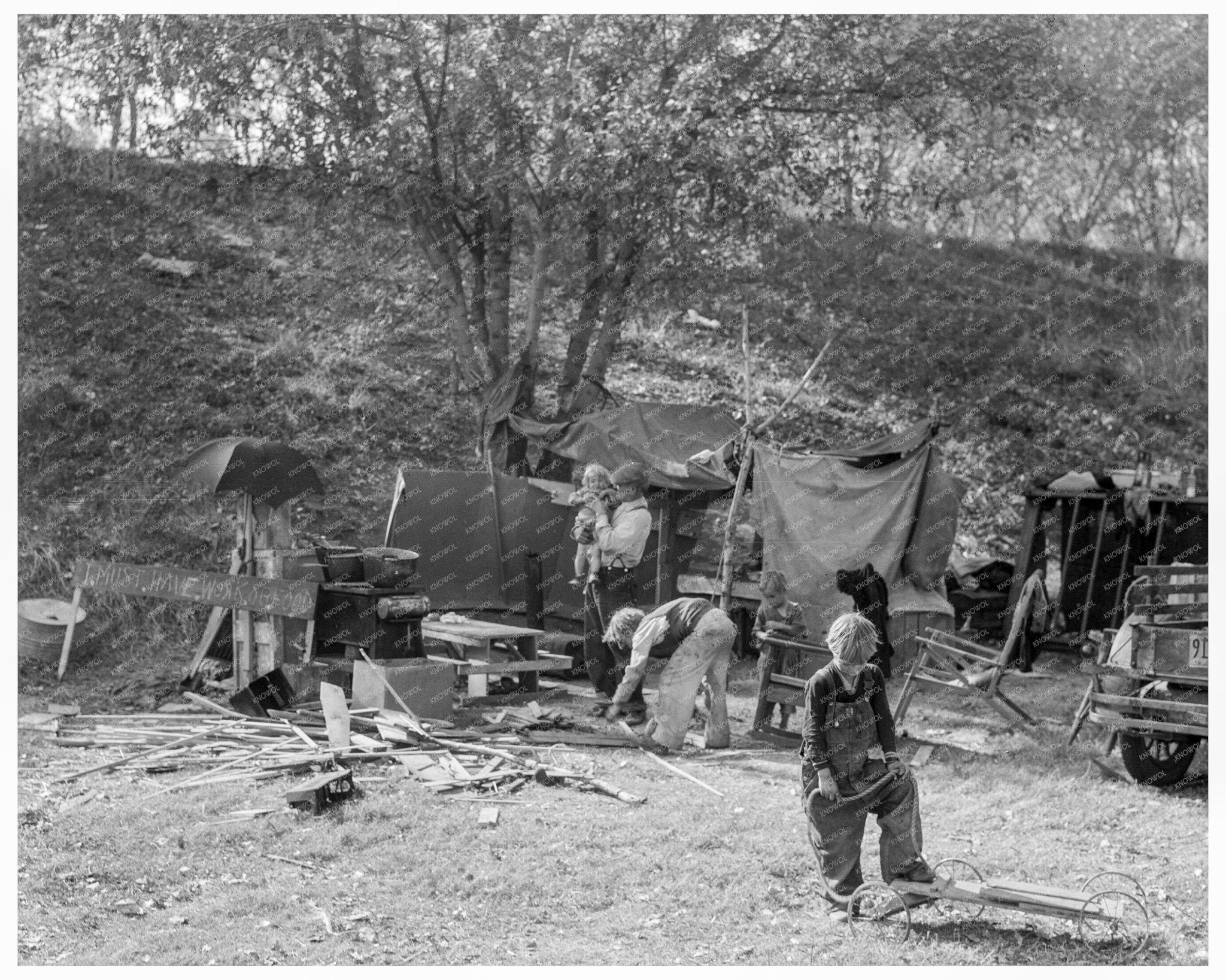 Destitute Family by American River November 1936 - Available at KNOWOL