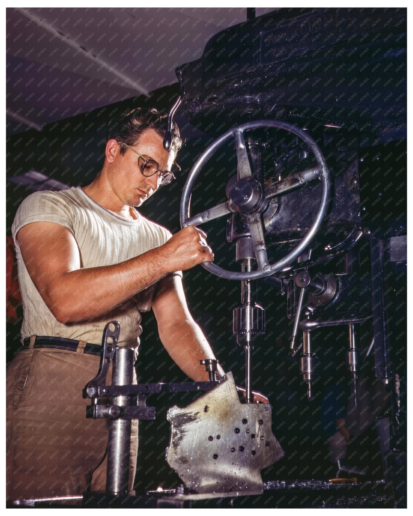 Drill Press Operation in North American Aviation Machine Shop Inglewood California 1942 - Available at KNOWOL