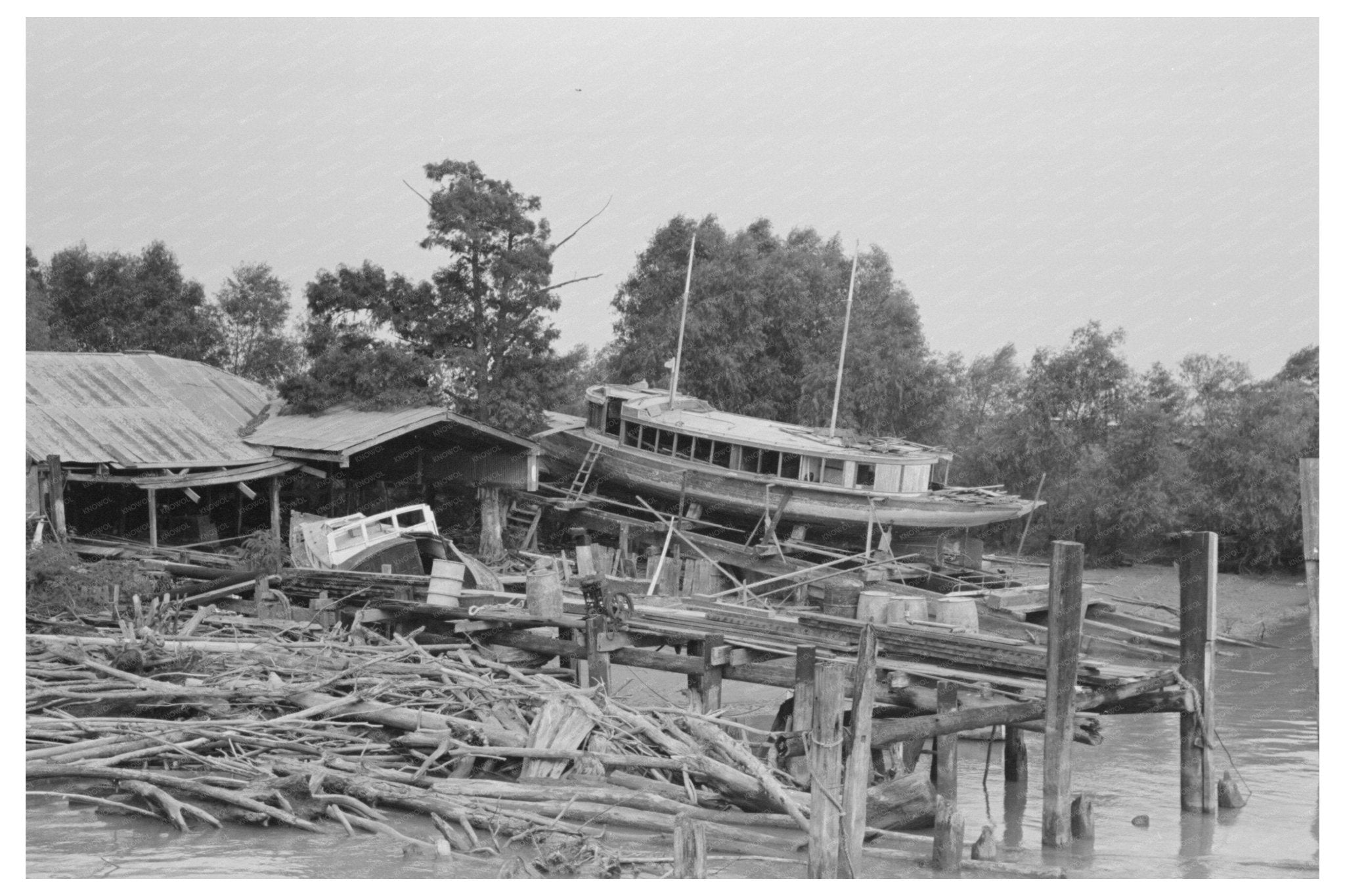 Dry Dock Scene in Olga Louisiana September 1938 - Available at KNOWOL