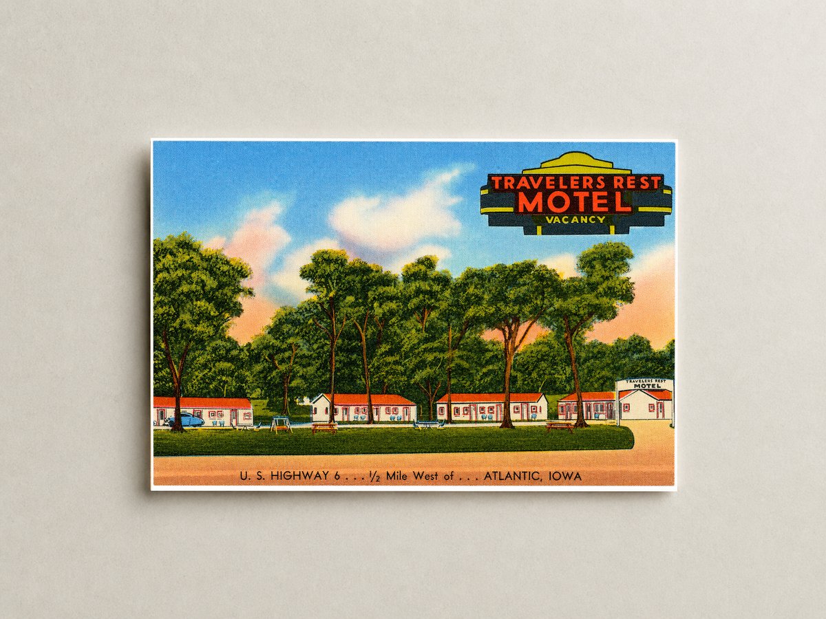 Atlantic, IA: Travelers Rest Motel, U. S. Highway 6...1/2 mile west of... Atlantic