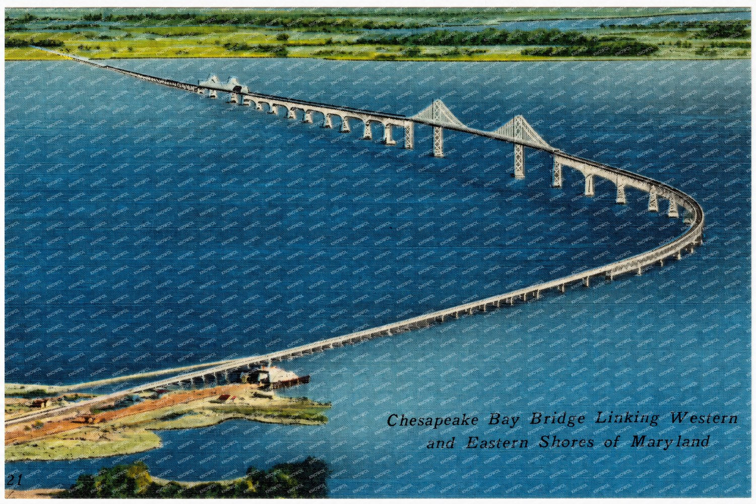 Chesapeake Bay Bridge, linking western and eastern shores of Maryland — Vintage Maryland Postcard