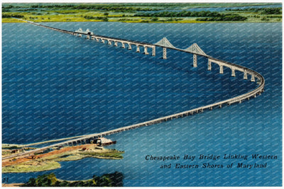 Chesapeake Bay Bridge, linking western and eastern shores of Maryland — Vintage Maryland Postcard