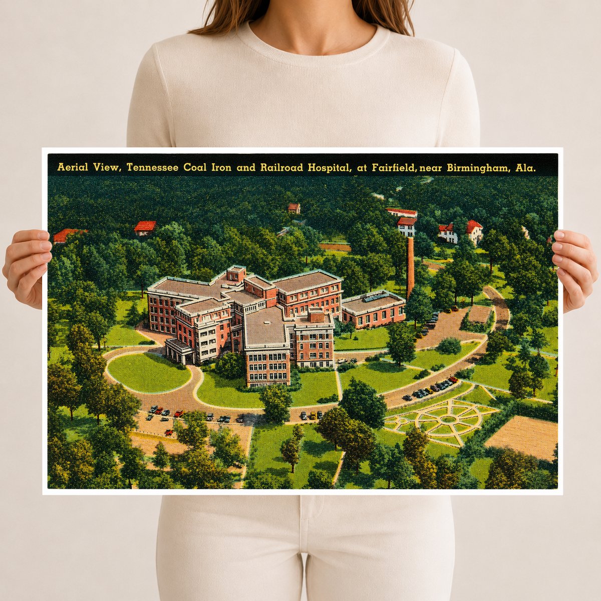 Birmingham, AL: Aerial view, Tennessee Coal Iron and Railroad Hospital, at Fairfield, near Birmingham