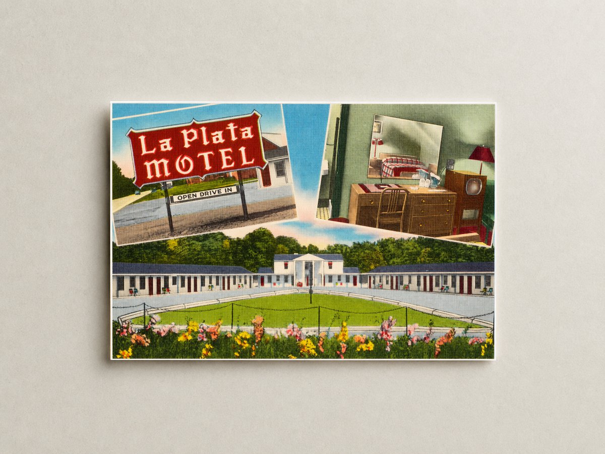 La Plata Motel, on route 301, "Tobacco Trail", 60 miles so. Baltimore -- 35 miles so. Washington, D. C., 15 miles no. Potomac River Bridge — Vintage Maryland Postcard