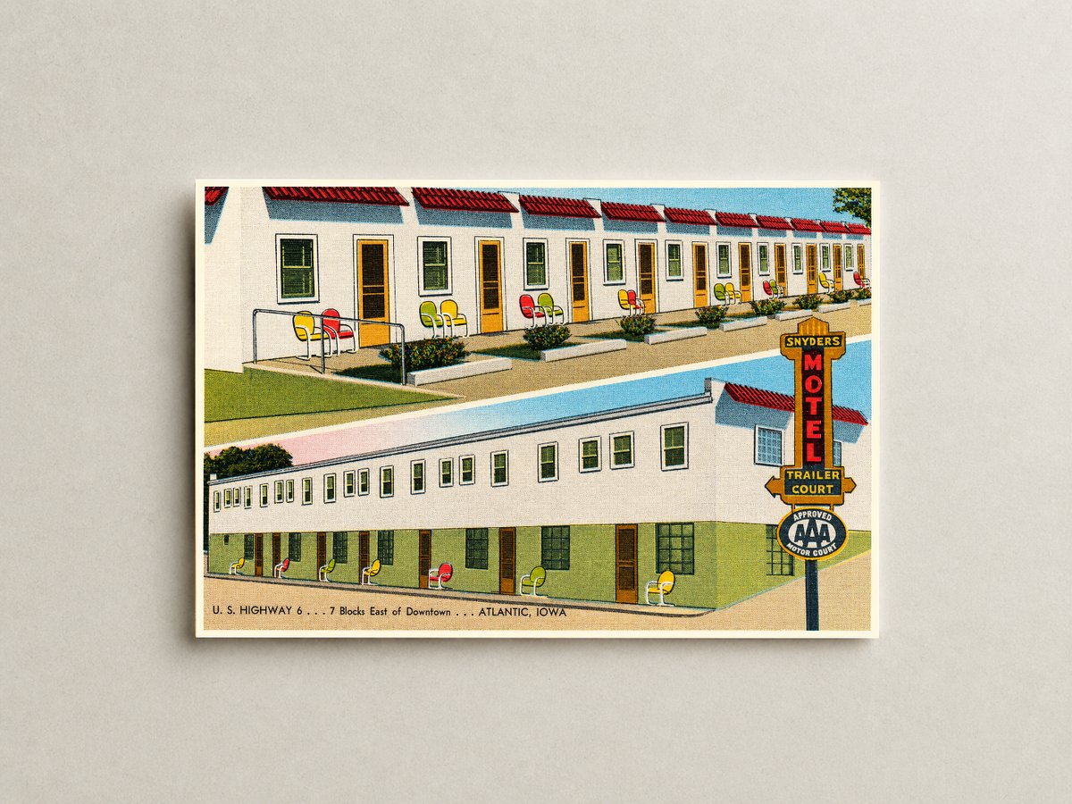 Atlantic, IA: Snyder's Motel, U. S. Highway 6... 7 blocks east of downtown... Atlantic