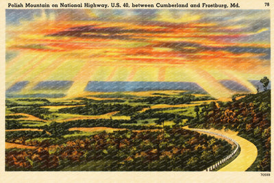 Polish Mountain on National Highway, U. S. 40, between Cumberland and Frostburg, MD — Vintage Maryland Postcard