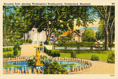 Riverside Park, showing Washington's Headquarters, Cumberland, Maryland — Vintage Maryland Postcard