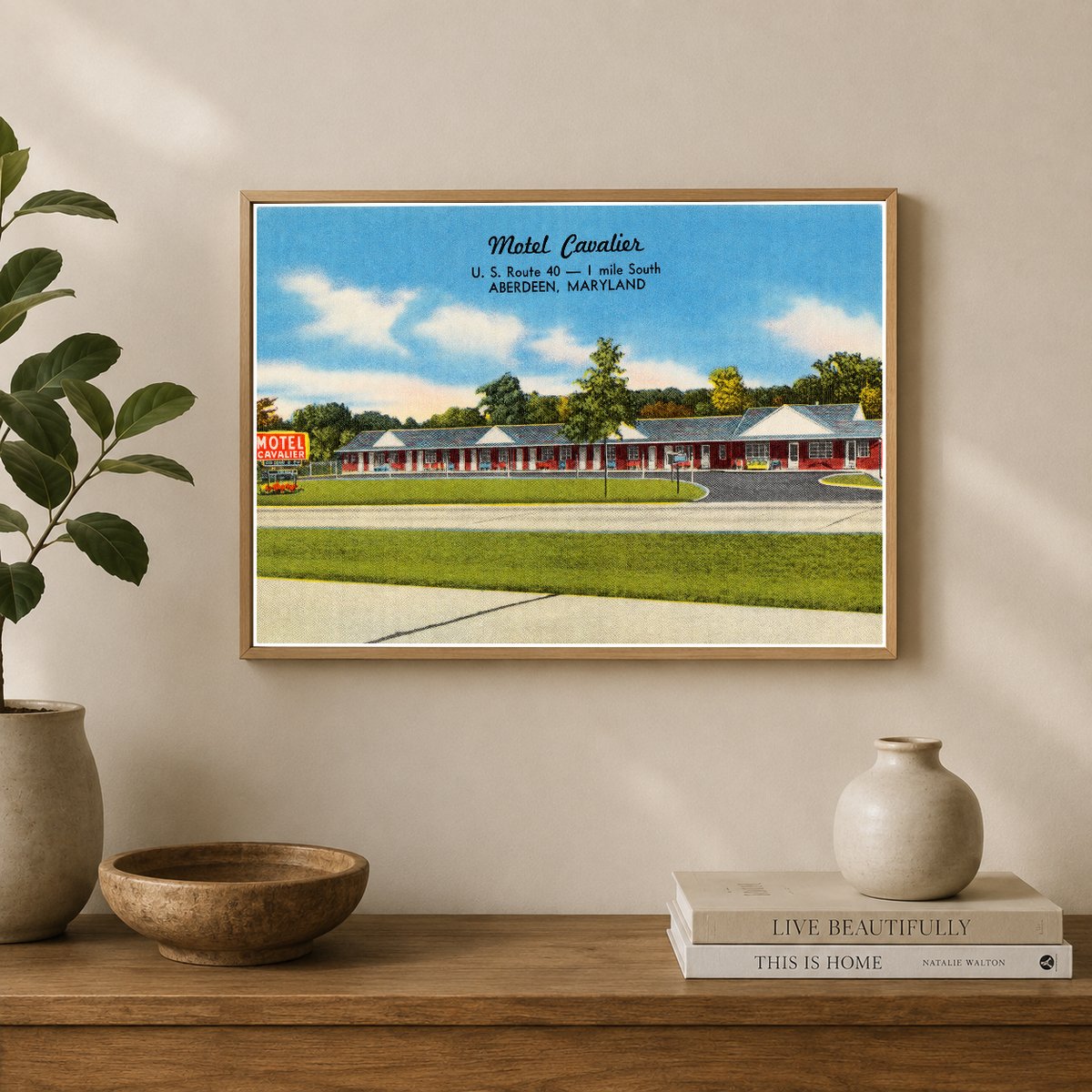 Motel Cavalier, U. S. Route 40 -- 1 mile south, Aberdeen, Maryland — Vintage Maryland Postcard