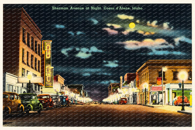 Coeur d'Alene, ID: Sherman Avenue at night